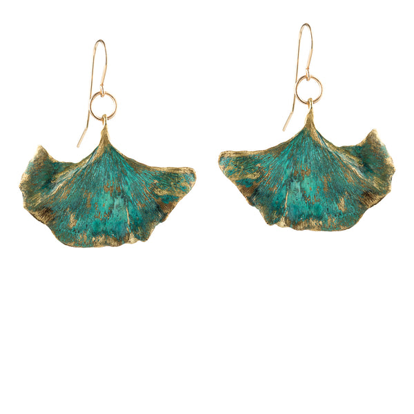 Green Ginkgo Drop Earrings